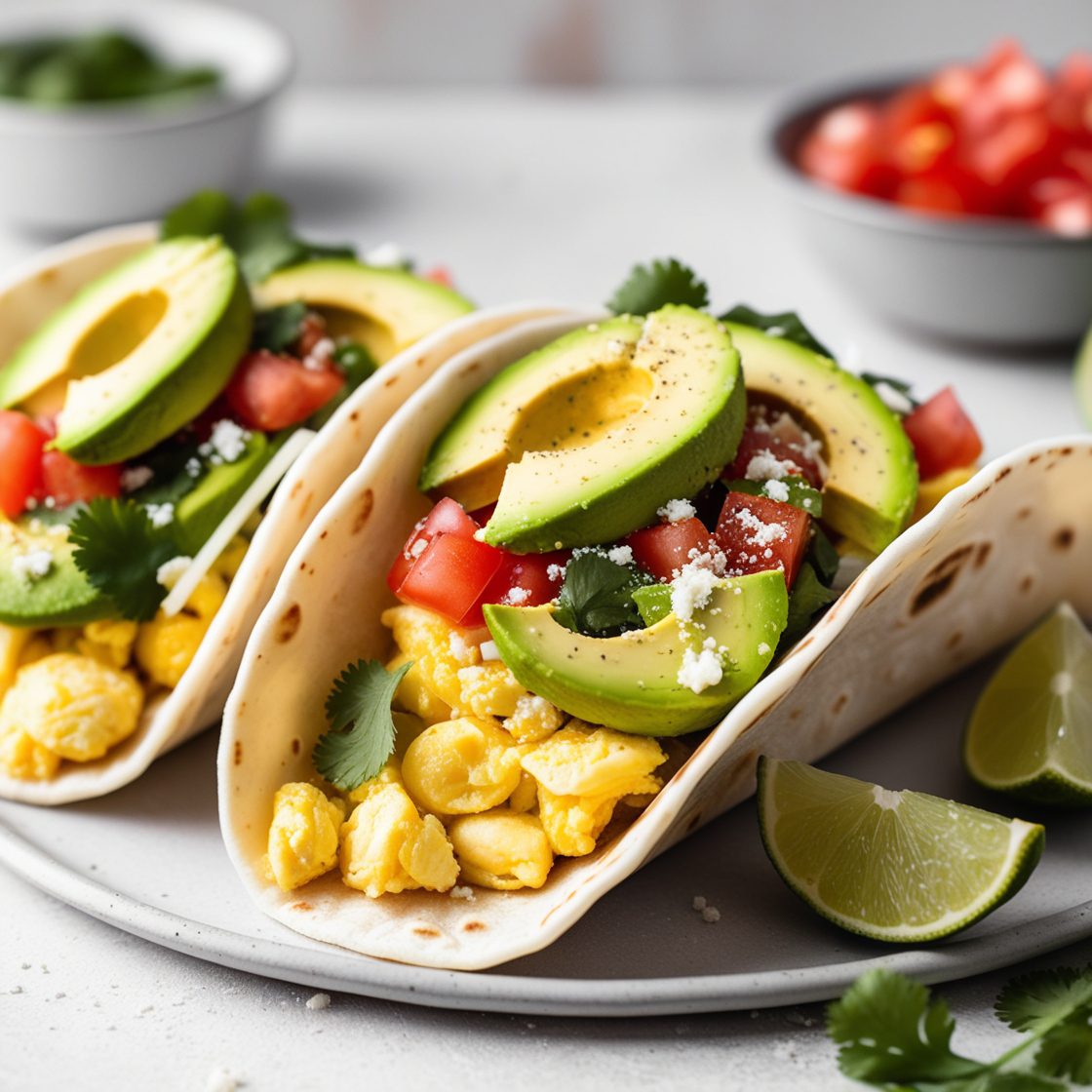 Quick Breakfast Recipes Tacos with Scrambled Eggs and Avocado