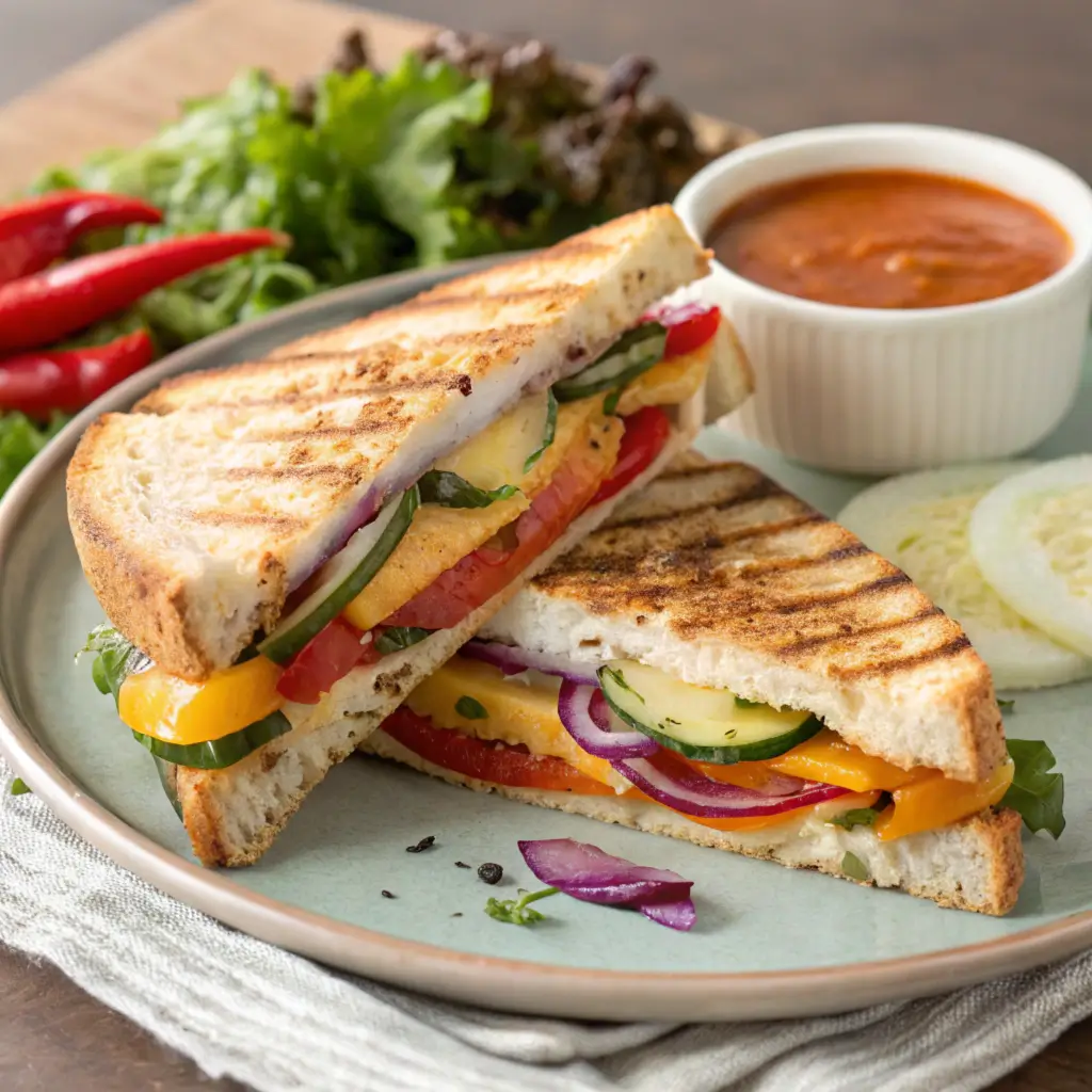 Fresh and flavorful Easy Grilled Vegetable Panini with zucchini, eggplant, and mozzarella on artisan bread.