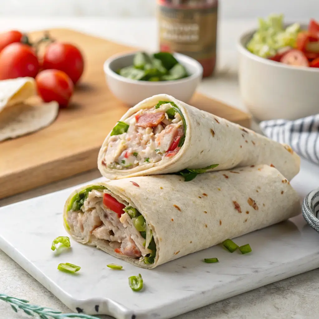 Healthy Easy Quick Tuna Salad Wrap with protein-packed tuna, fresh veggies, and whole-grain tortilla