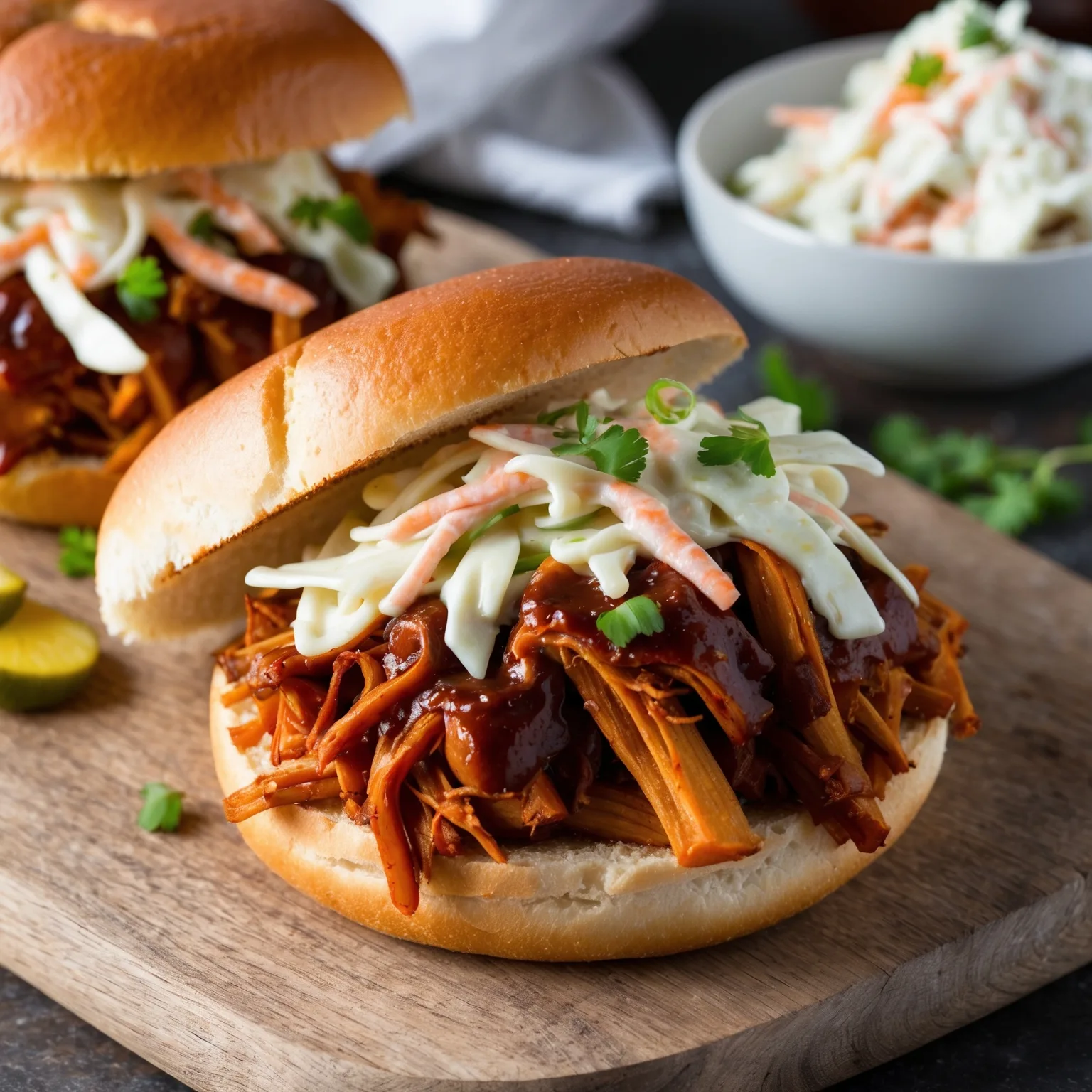 Easy BBQ Jackfruit Sandwiches with Coleslaw