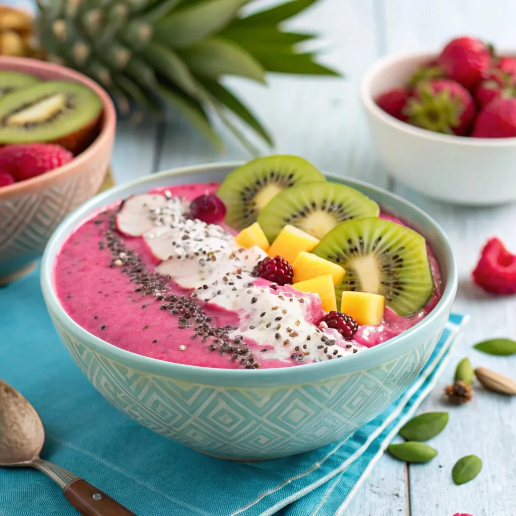 Quick Breakfast Recipes Easy Dragon Fruit and Kiwi Smoothie Bowl