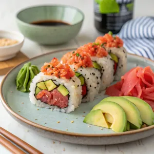 This Easy Spicy Tuna Sushi Roll brings all the flavor with fresh tuna, spicy mayo, and sushi rice.