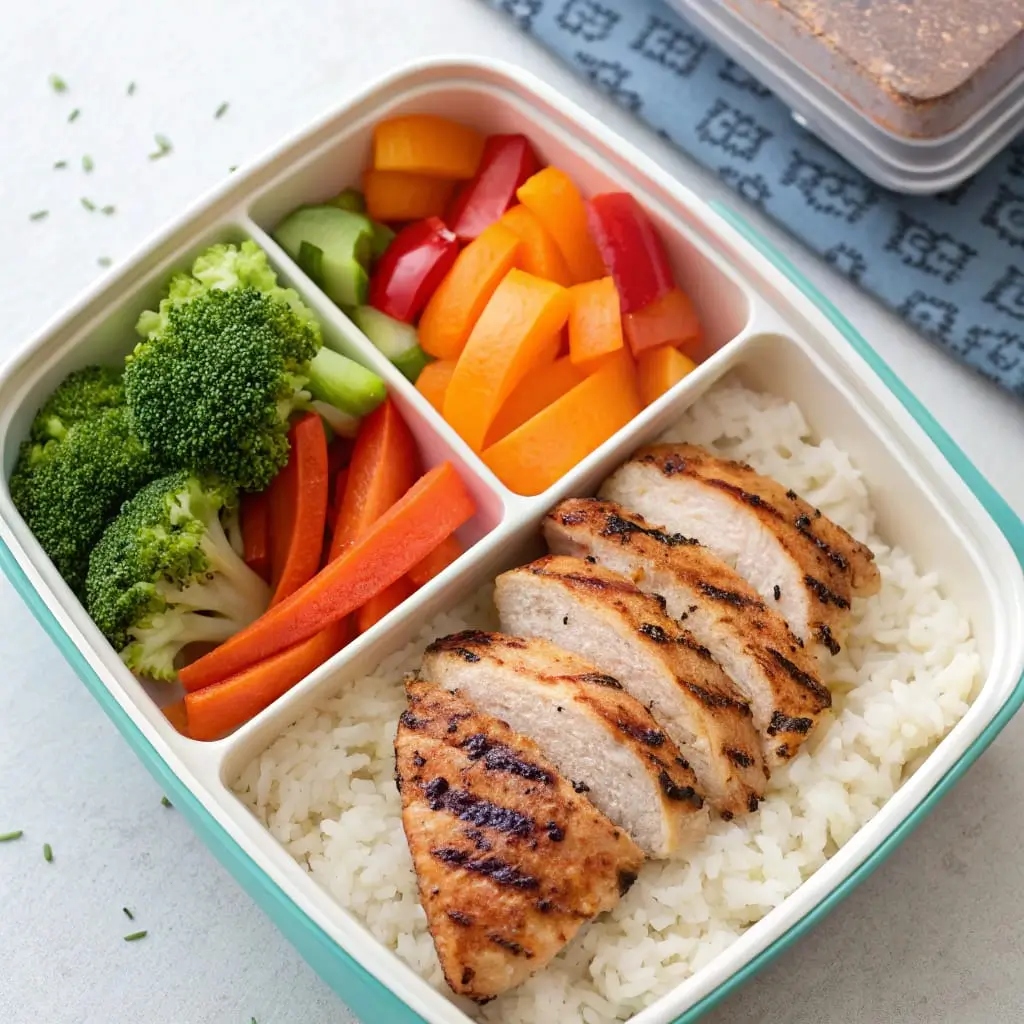 Bento Box Lunch with Chicken, Rice & Veggies – Balanced and Healthy - Easy Quick Recipe - Easy Quick Recipe A balanced bento box filled with chicken, rice, and fresh vegetables.