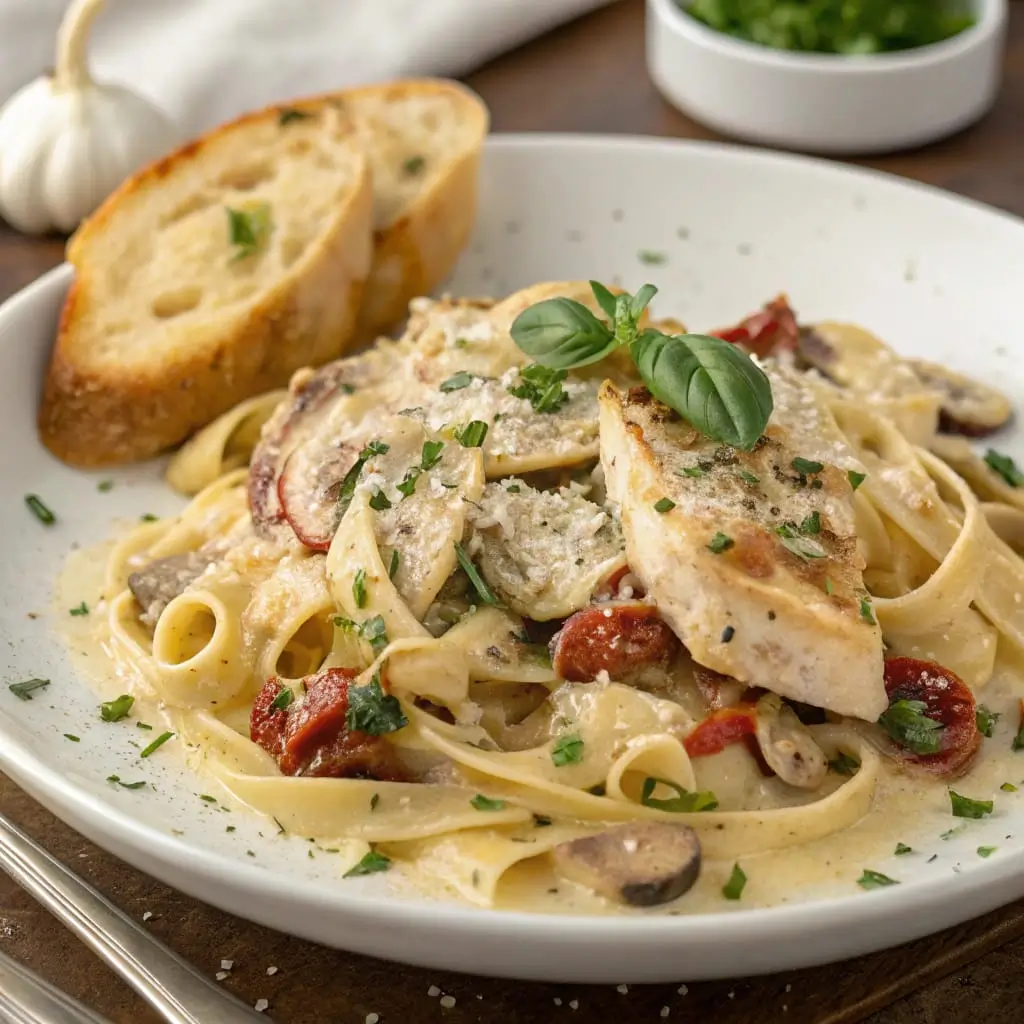 Creamy Tuscan Chicken Pasta – Indulgent, Flavorful, and Comforting - Easy Quick Recipe - Easy Quick Recipe A creamy, rich Tuscan chicken pasta with tender chicken, spinach, sun-dried tomatoes, and a luscious garlic cream sauce served over perfectly cooked pasta.