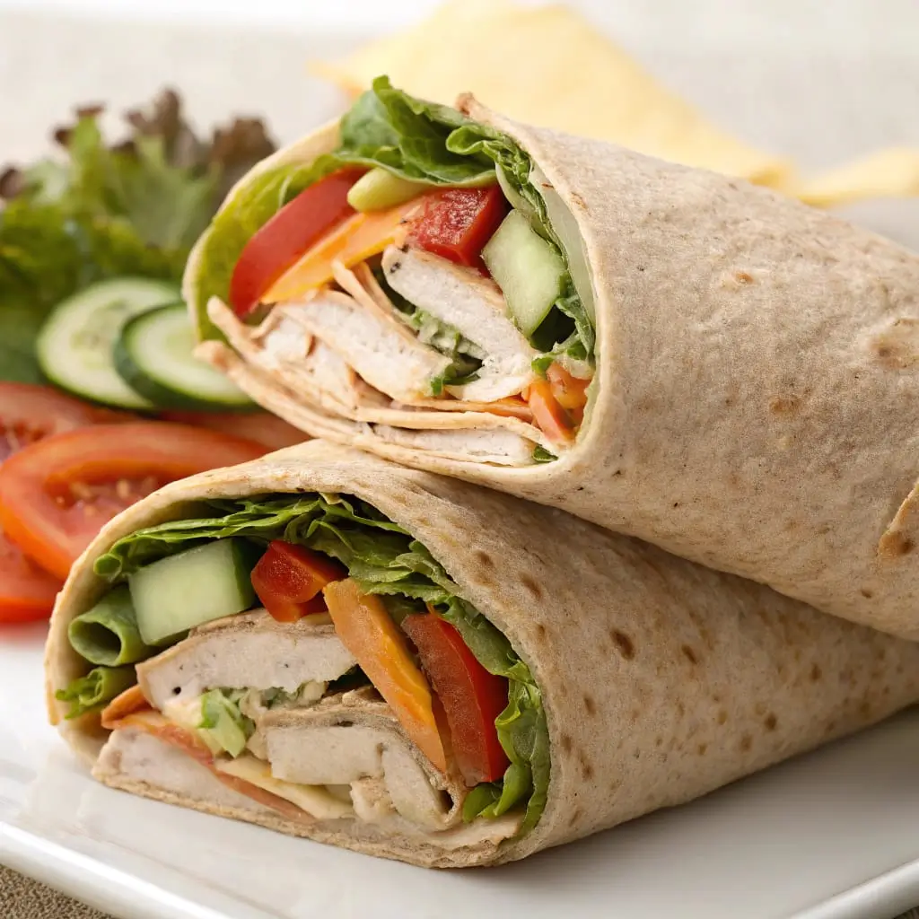 Turkey Hummus Veggie Wraps – Mediterranean Twist - Easy Quick Recipe - Easy Quick Recipe A healthy Turkey, Hummus & Veggie Wrap with sun-dried tomatoes, marinated artichokes, and mixed greens, wrapped in a whole-grain tortilla.
