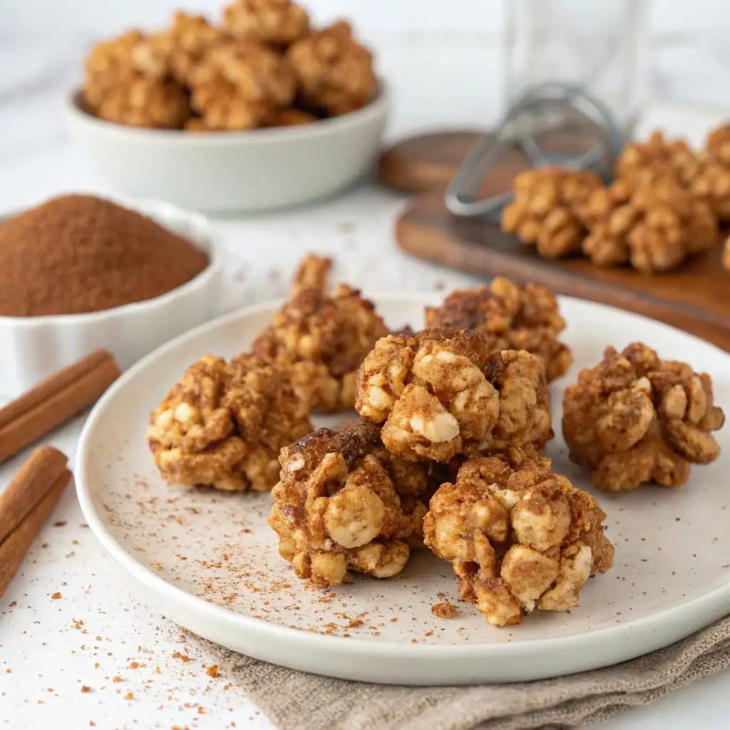 Cinnamon Protein Crunch Clusters – Crispy, Sweet & Power-Packed - Easy Quick Recipe - Easy Quick Recipe Crunchy cinnamon protein clusters piled in a rustic bowl, showing golden-brown toasted oats, seeds, and nuts with a dusting of cinnamon and protein powder glaze.