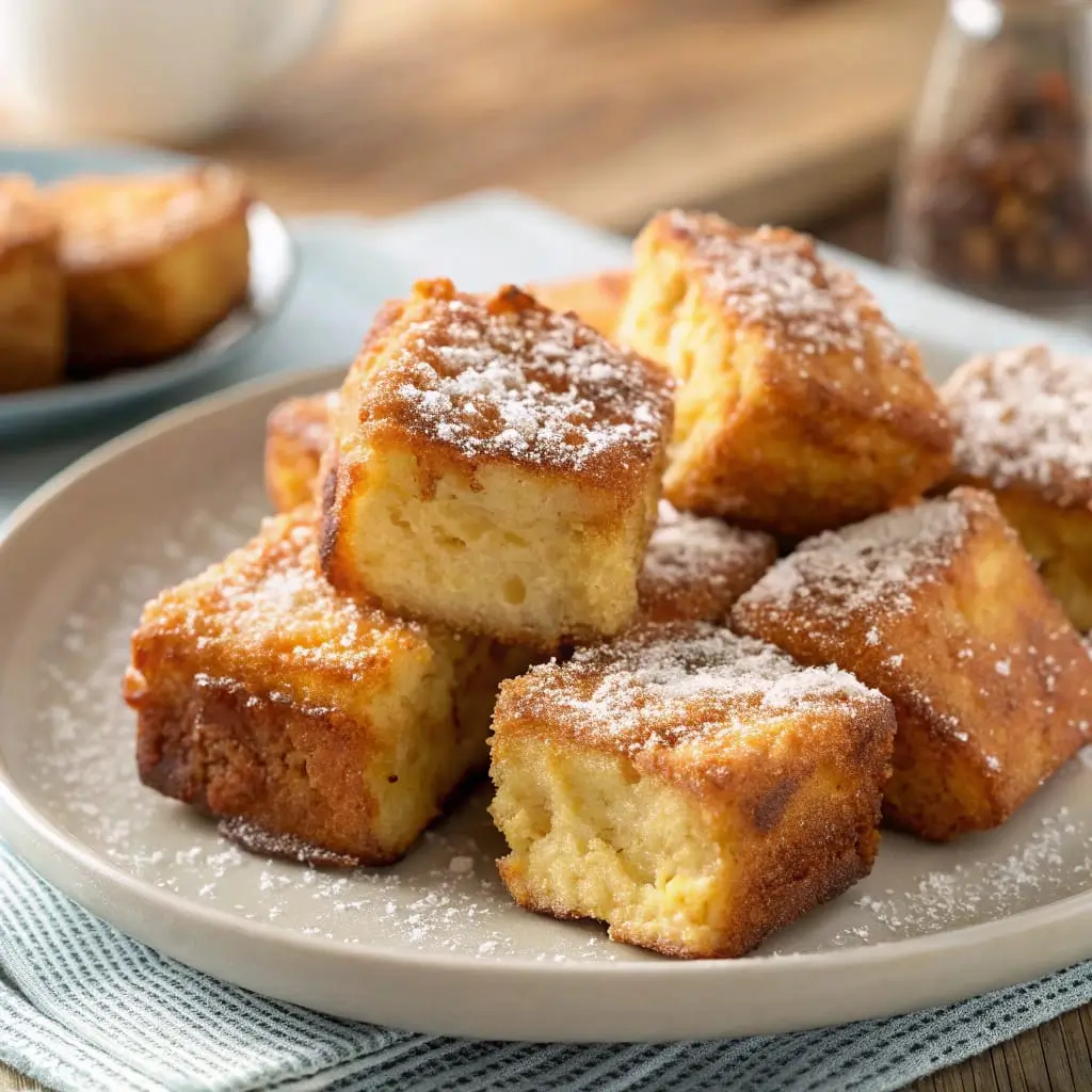 Air Fryer French Toast Bites Without Oil - Easy Quick Recipe - Easy Quick Recipe Bite-sized French toast cubes cooked in the air fryer and served with syrup